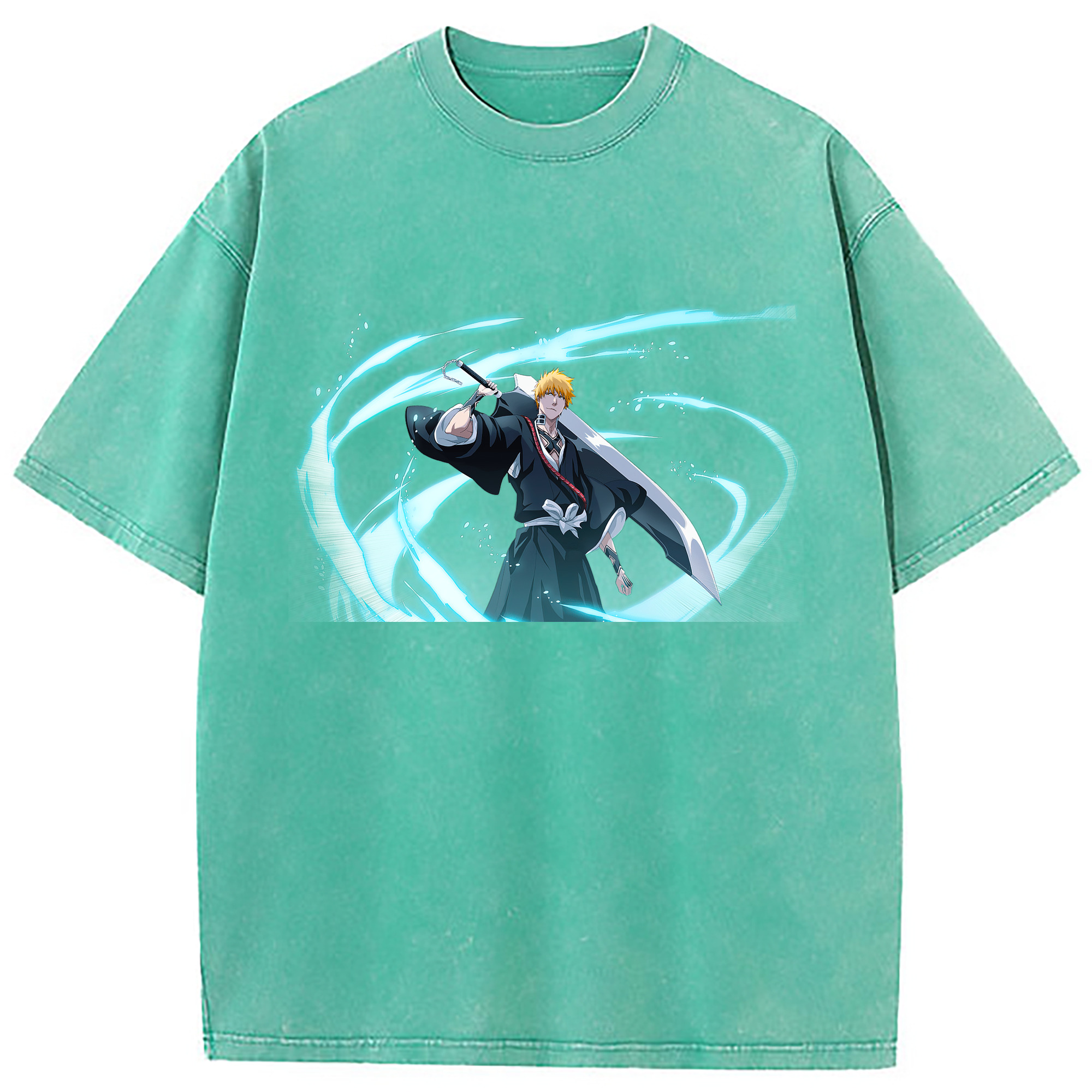 （画像用） ブリーチ 黒崎一護（くろさき いちご）BLEACH Kurosaki Ichigo 綿100% ヴィンテージ風 半袖Tシャツ（フロントプリント）